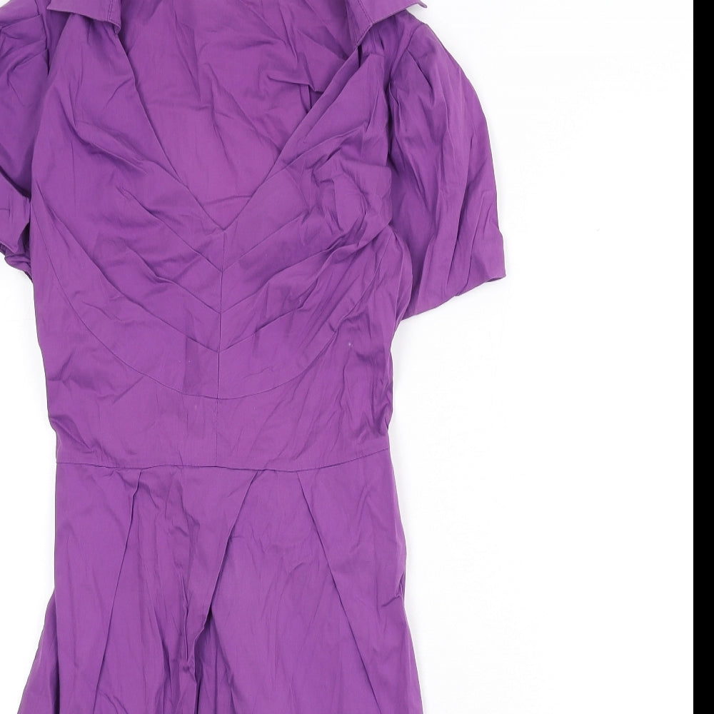 Oasis Womens Purple Cotton A-Line Size 10 Collared Zip - Belted