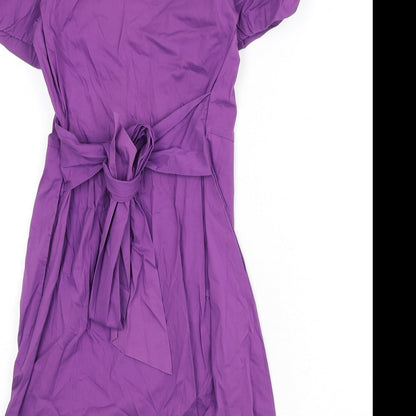 Oasis Womens Purple Cotton A-Line Size 10 Collared Zip - Belted