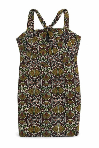Topshop Womens Multicoloured Geometric Cotton A-Line Size 14 Halter Zip