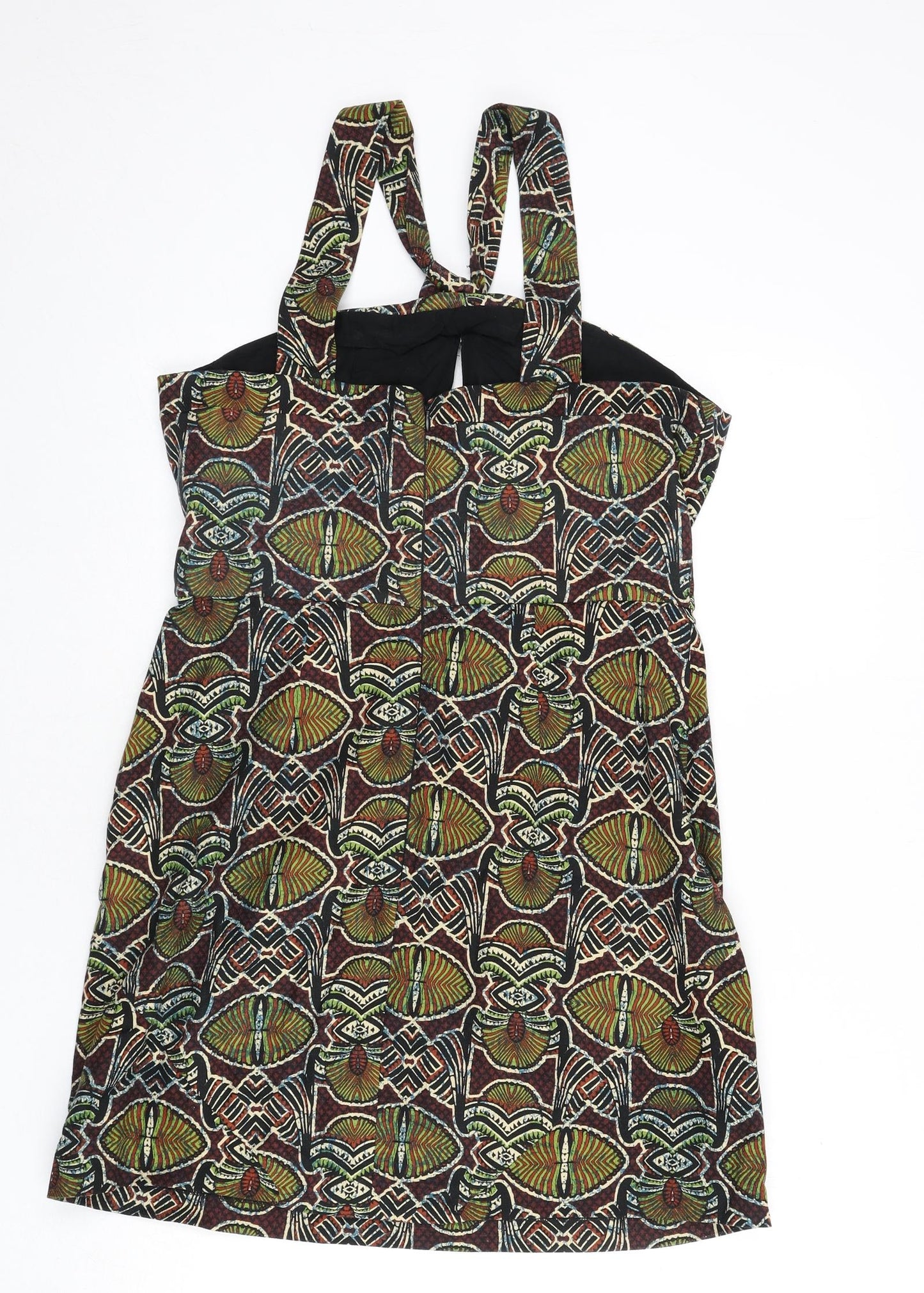 Topshop Womens Multicoloured Geometric Cotton A-Line Size 14 Halter Zip