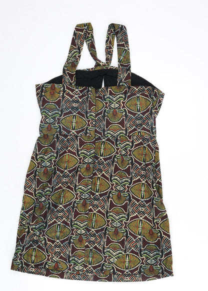 Topshop Womens Multicoloured Geometric Cotton A-Line Size 14 Halter Zip