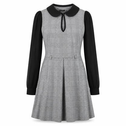 Miss Selfridge Womens Black Houndstooth Polyester A-Line Size 12 Collared Zip - Keyhole Cut Out