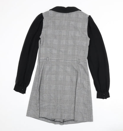 Miss Selfridge Womens Black Houndstooth Polyester A-Line Size 12 Collared Zip - Keyhole Cut Out