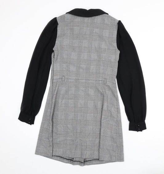 Miss Selfridge Womens Black Houndstooth Polyester A-Line Size 12 Collared Zip - Keyhole Cut Out