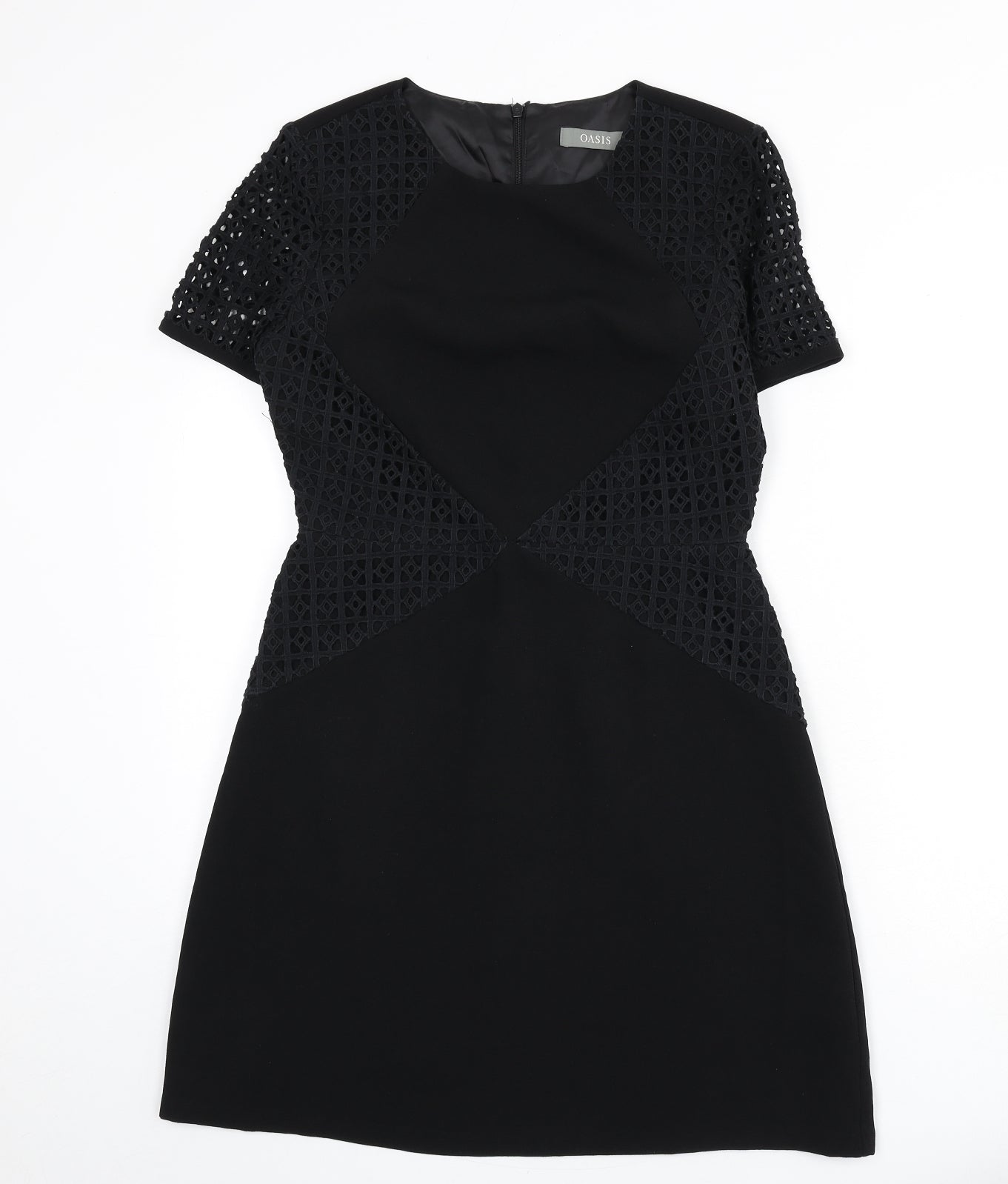 Oasis Womens Black Polyester A-Line Size 10 Round Neck Zip - Lace Detail