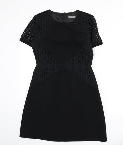 Oasis Womens Black Polyester A-Line Size 10 Round Neck Zip - Lace Detail