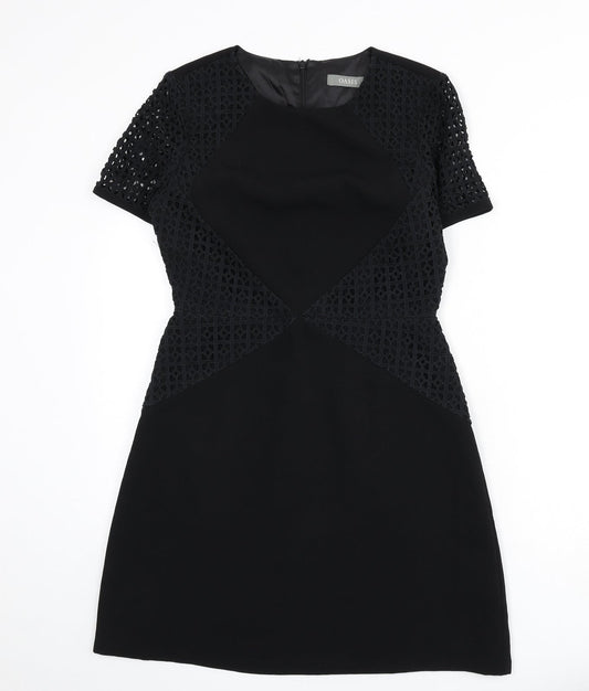 Oasis Womens Black Polyester A-Line Size 10 Round Neck Zip - Lace Detail
