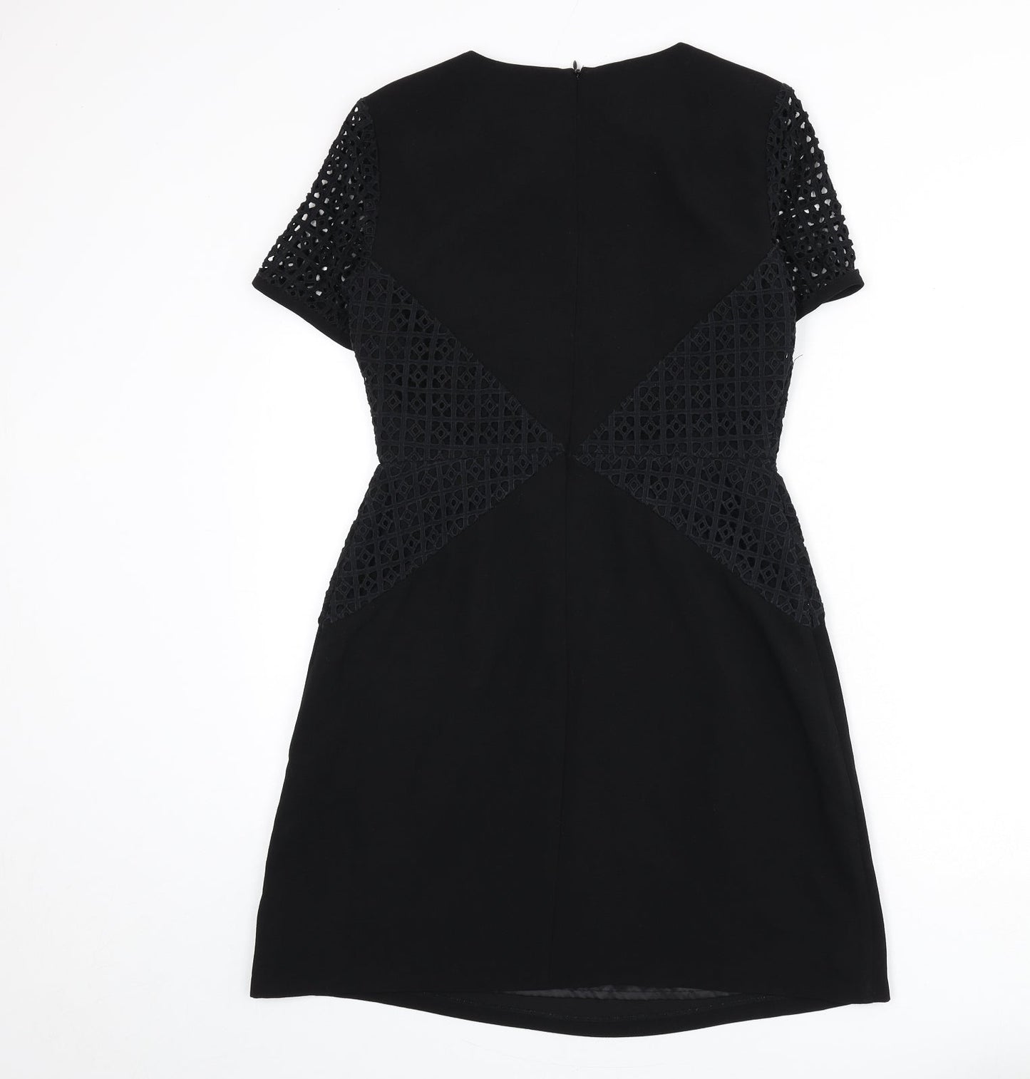 Oasis Womens Black Polyester A-Line Size 10 Round Neck Zip - Lace Detail