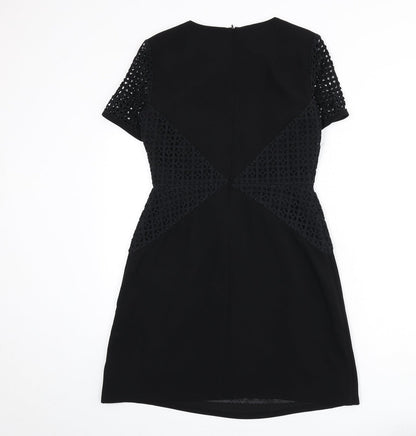 Oasis Womens Black Polyester A-Line Size 10 Round Neck Zip - Lace Detail