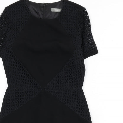 Oasis Womens Black Polyester A-Line Size 10 Round Neck Zip - Lace Detail