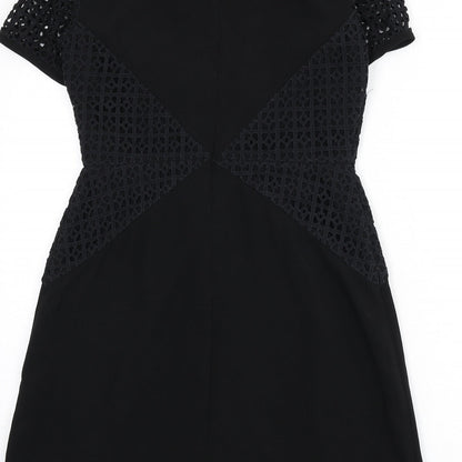 Oasis Womens Black Polyester A-Line Size 10 Round Neck Zip - Lace Detail