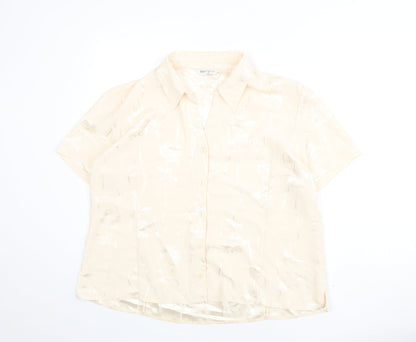 Additional front view of bonma women’s beige fair isle polyester basic button-up, size UK 22, collared