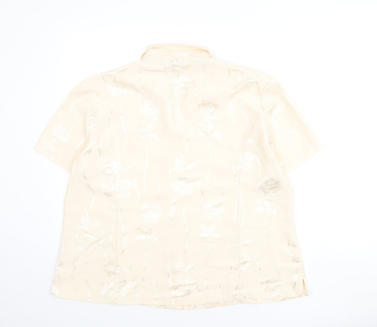 Back view of bonma women’s beige fair isle polyester basic button-up, size UK 22, collared