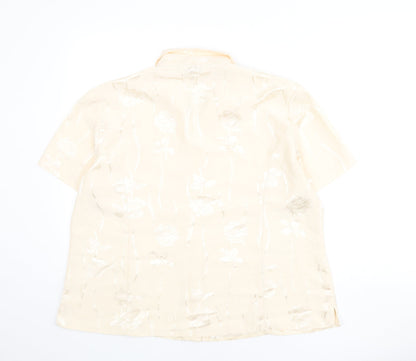 Back view of bonma women’s beige fair isle polyester basic button-up, size UK 22, collared
