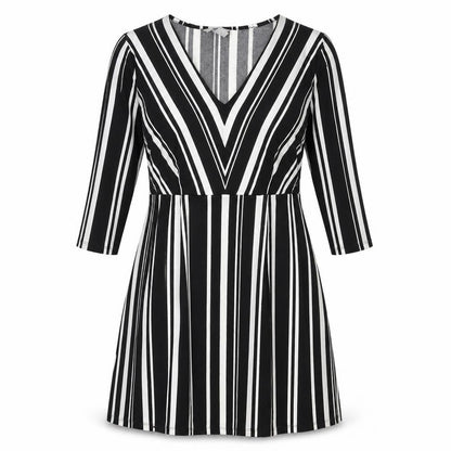 H&M Womens Black Striped Polyester A-Line Size S V-Neck Pullover