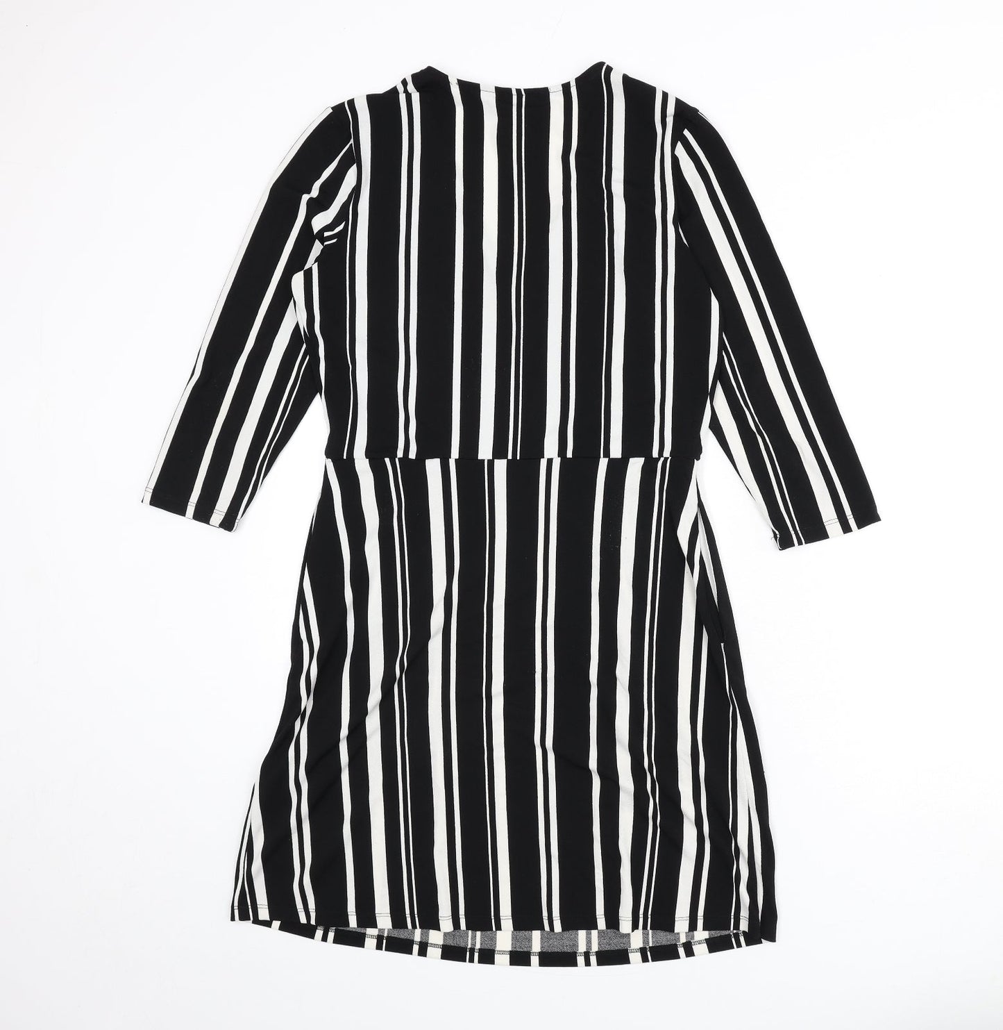 H&M Womens Black Striped Polyester A-Line Size S V-Neck Pullover