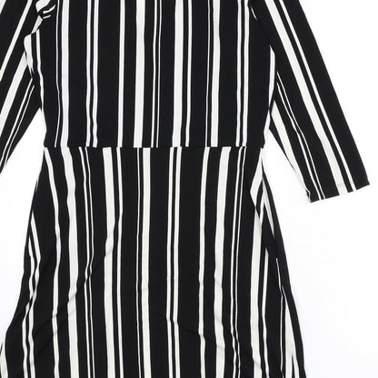 H&M Womens Black Striped Polyester A-Line Size S V-Neck Pullover