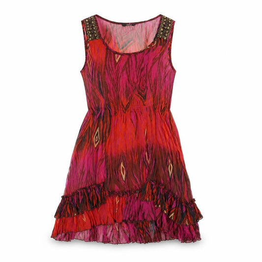 M&Co Womens Multicoloured Geometric Polyester A-Line Size 14 Scoop Neck Pullover - Beaded, Ruffle Hem