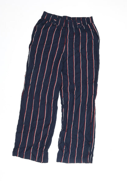 Divided by H&M Womens Blue Striped Viscose Trousers Size 10 L26 in Regular