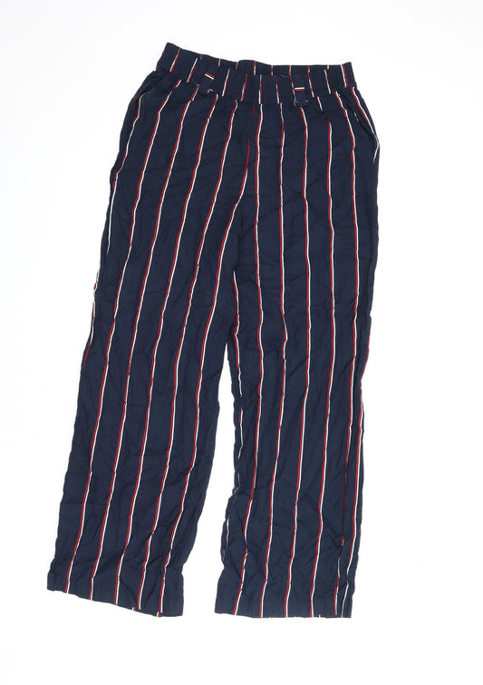 Divided by H&M Womens Blue Striped Viscose Trousers Size 10 L26 in Regular