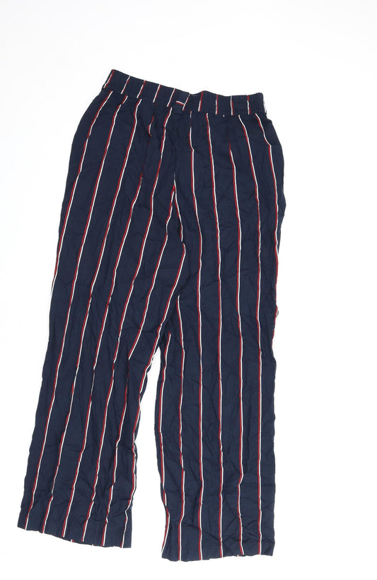 Divided by H&M Womens Blue Striped Viscose Trousers Size 10 L26 in Regular