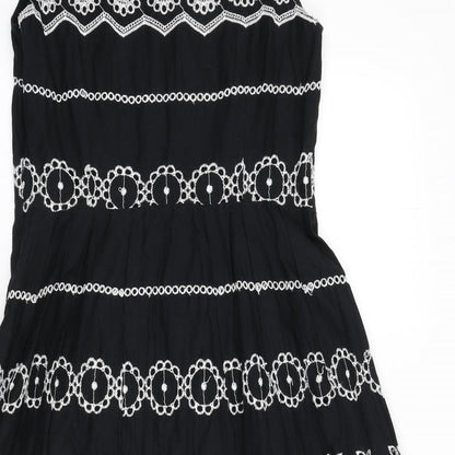 RJR.John Rocha Womens Black Geometric Cotton A-Line Size 12 Round Neck Zip - Embroidered Detail