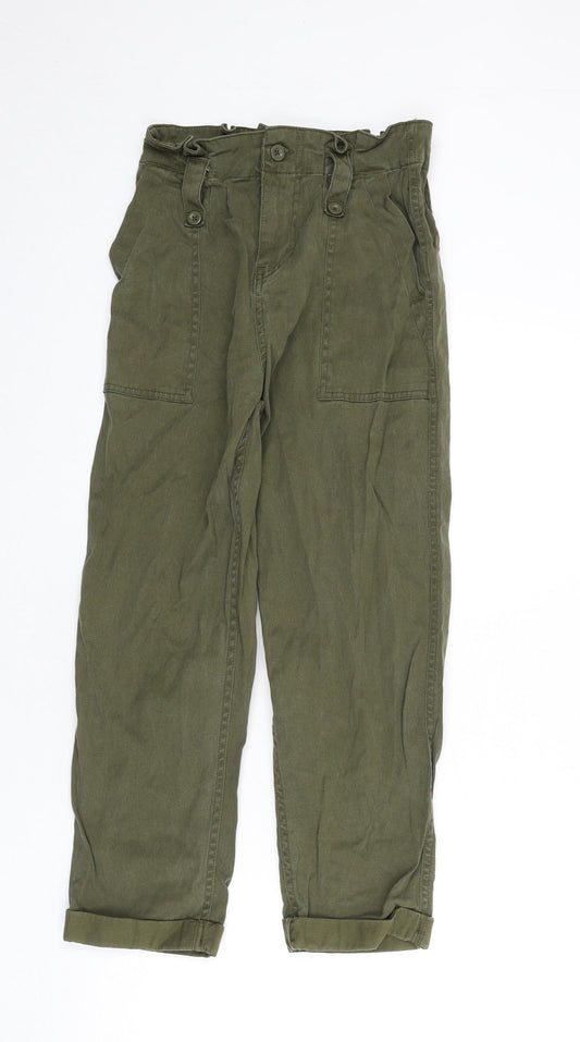 Topshop Womens Gold Lyocell Trousers Size 6 L23 in Regular Zip - Paperbag Waist