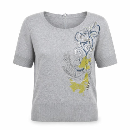 Butterfly Womens Grey Scoop Neck Viscose Pullover Jumper Size 12 - Zip, Graphics, Sequins, Birds