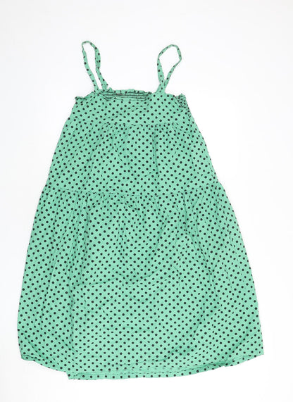 ASOS Womens Green Polka Dot 100% Cotton A-Line Size 10 Square Neck Pullover - Shirred Bust
