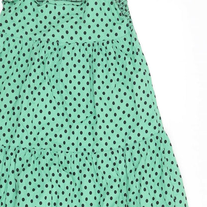 ASOS Womens Green Polka Dot 100% Cotton A-Line Size 10 Square Neck Pullover - Shirred Bust