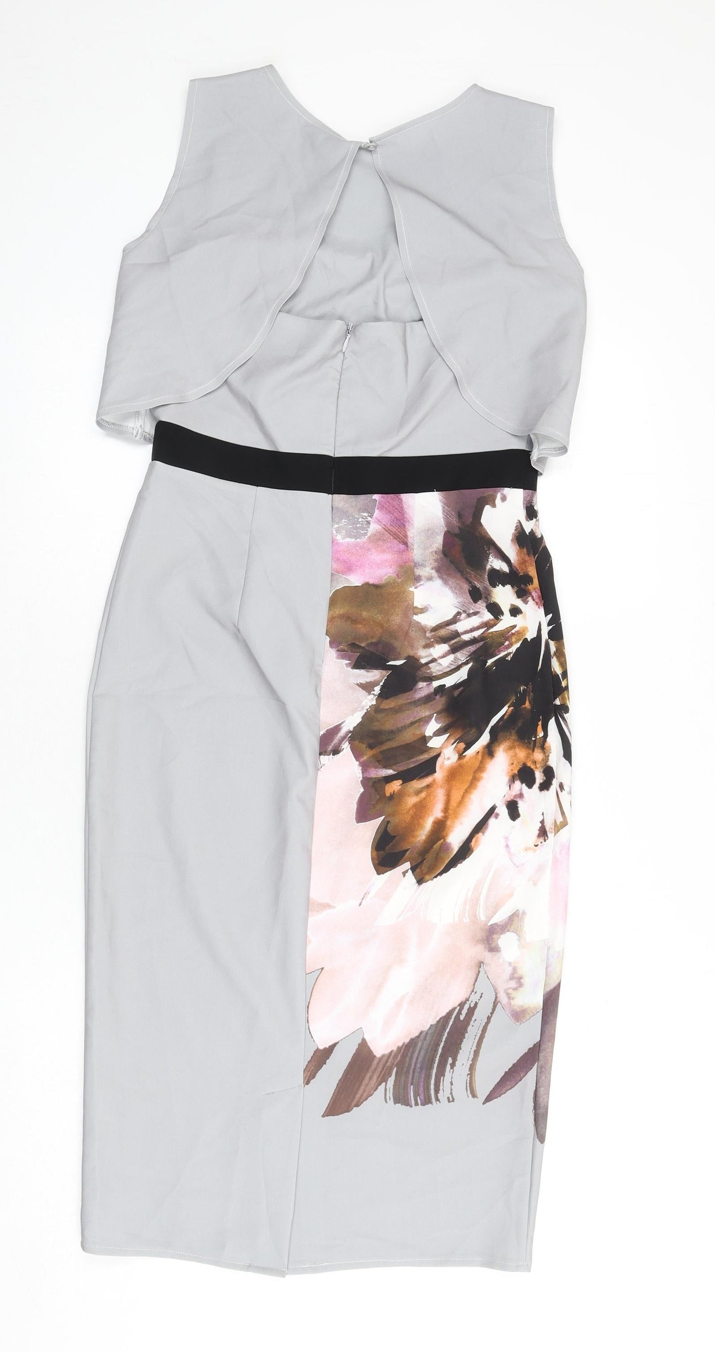 Little Mistress Womens Grey Polyester Pencil Dress Size 10 Round Neck Zip - Graphic Flower Detailing