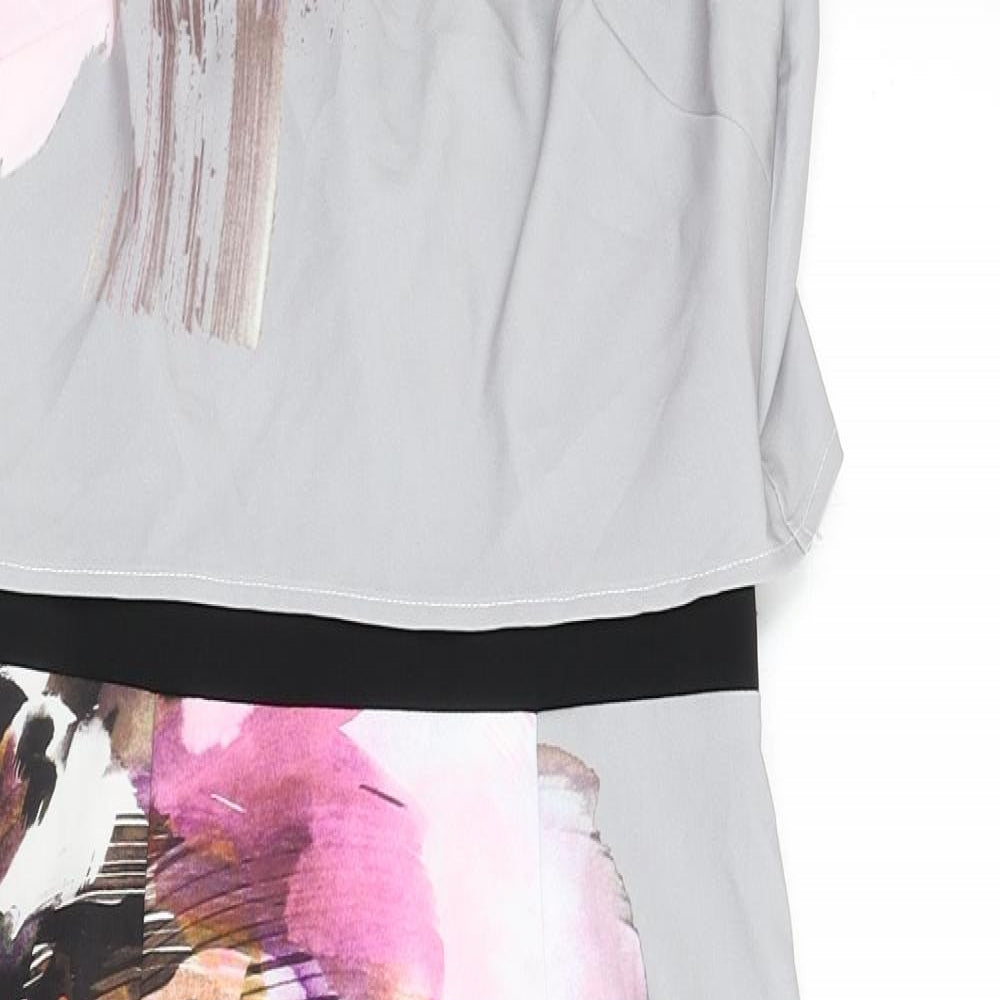 Little Mistress Womens Grey Polyester Pencil Dress Size 10 Round Neck Zip - Graphic Flower Detailing