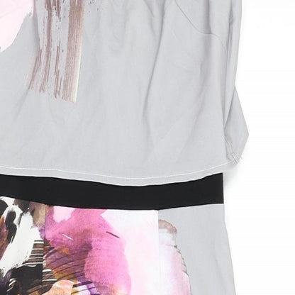 Little Mistress Womens Grey Polyester Pencil Dress Size 10 Round Neck Zip - Graphic Flower Detailing