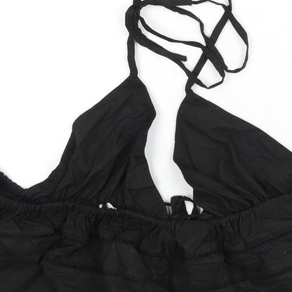 Womens UK Size 12 PRETTYLITTLETHING Black Cropped T-Shirt
