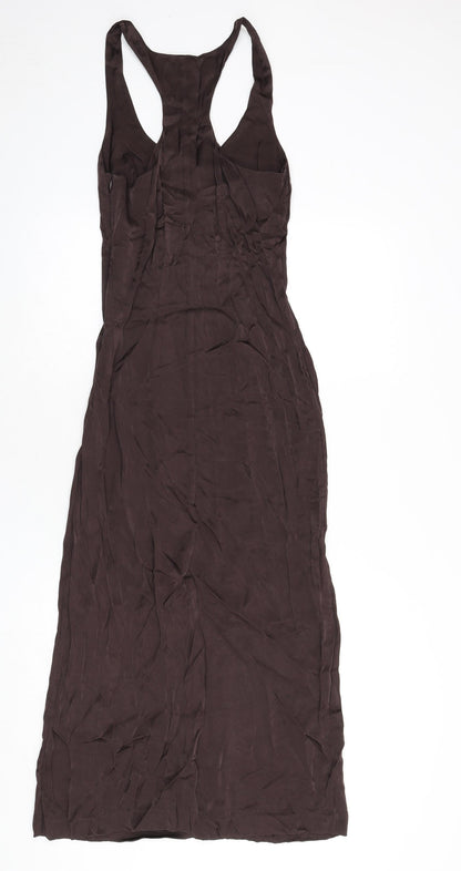 Weekday Womens Brown Viscose Maxi Size 6 Scoop Neck Zip - Racer Back