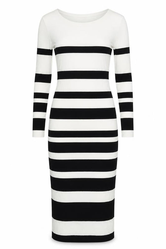 Selected Femme Womens White Striped Viscose Bodycon Size XS Round Neck Pullover - Side Slits