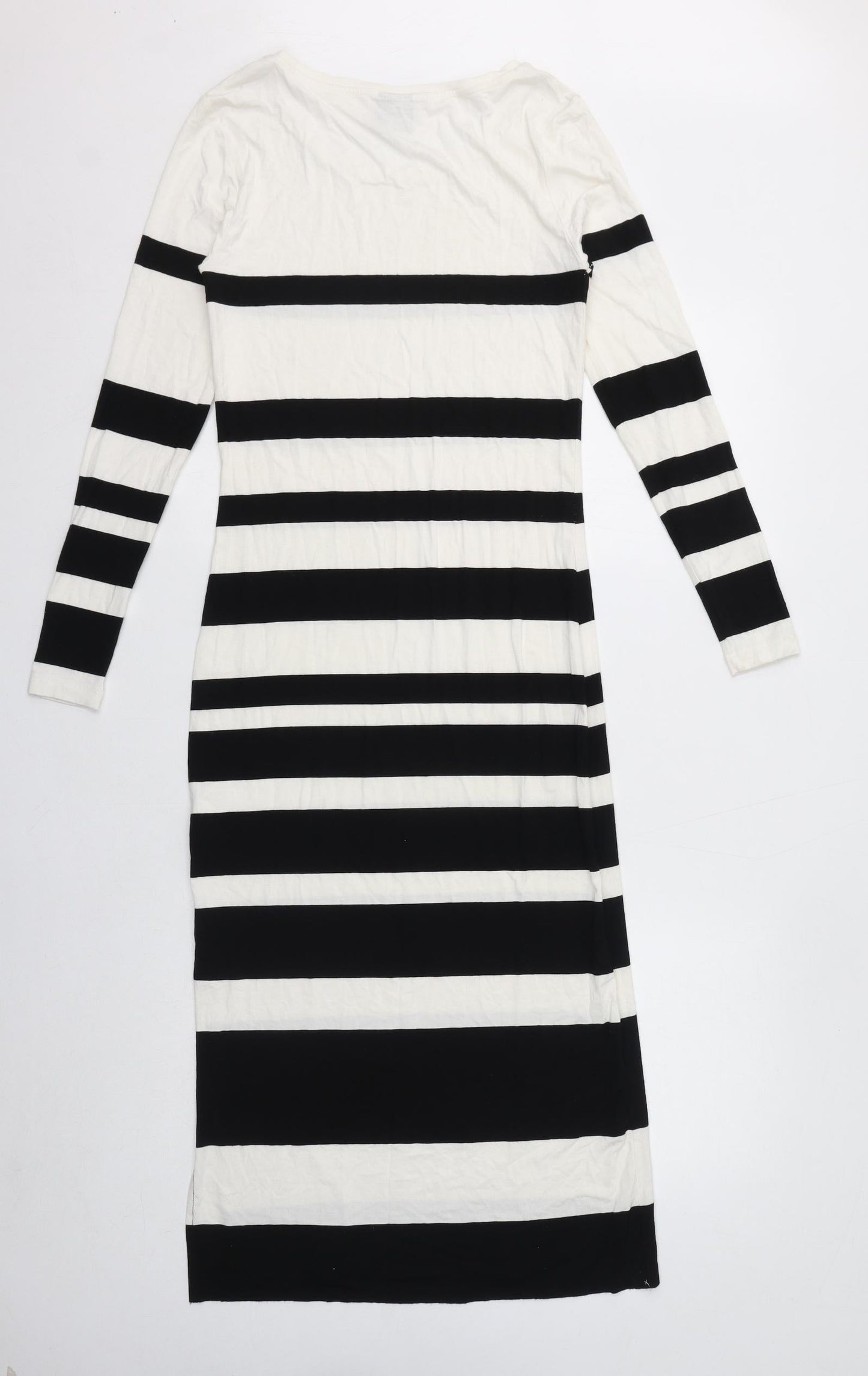 Selected Femme Womens White Striped Viscose Bodycon Size XS Round Neck Pullover - Side Slits