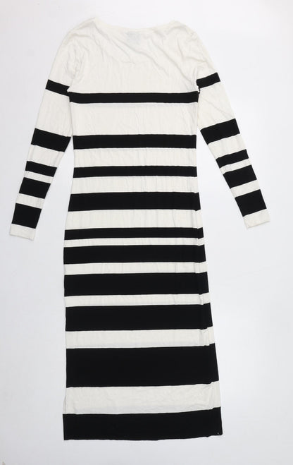 Selected Femme Womens White Striped Viscose Bodycon Size XS Round Neck Pullover - Side Slits