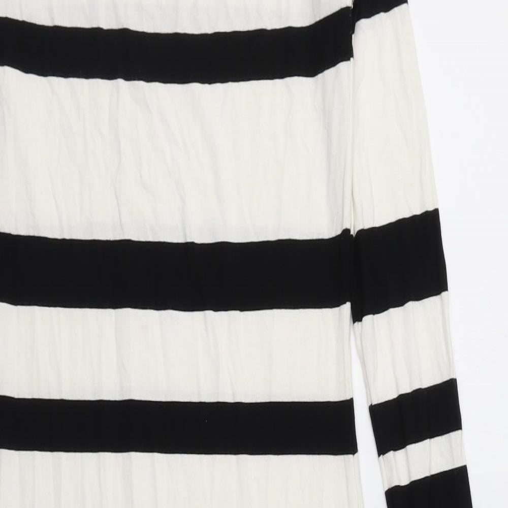 Selected Femme Womens White Striped Viscose Bodycon Size XS Round Neck Pullover - Side Slits