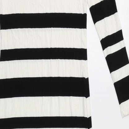 Selected Femme Womens White Striped Viscose Bodycon Size XS Round Neck Pullover - Side Slits