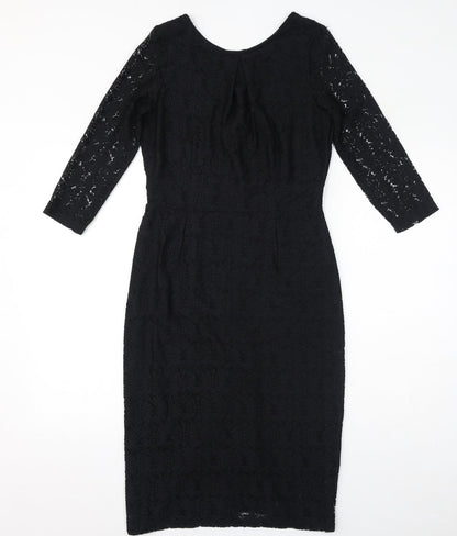 Dorothy Perkins Womens Black Cotton Bodycon Size 12 Round Neck Zip