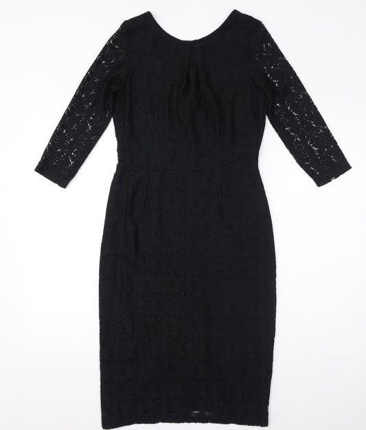 Dorothy Perkins Womens Black Cotton Bodycon Size 12 Round Neck Zip