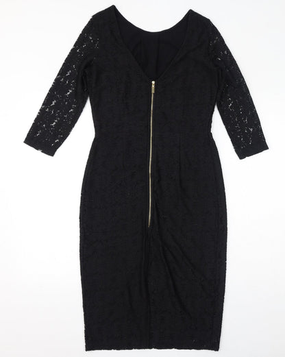 Dorothy Perkins Womens Black Cotton Bodycon Size 12 Round Neck Zip
