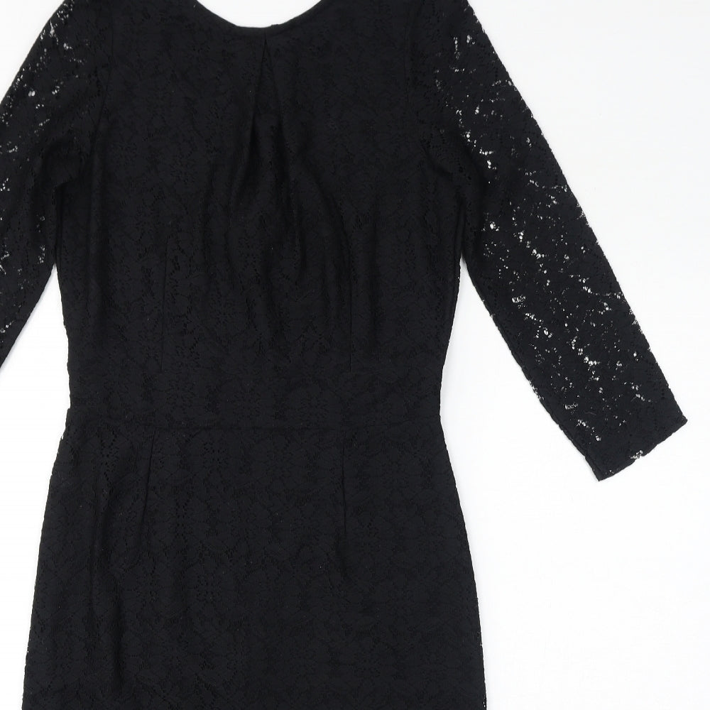 Dorothy Perkins Womens Black Cotton Bodycon Size 12 Round Neck Zip