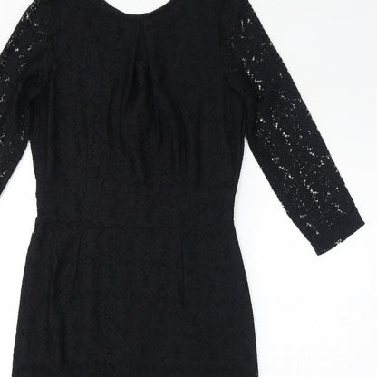 Dorothy Perkins Womens Black Cotton Bodycon Size 12 Round Neck Zip