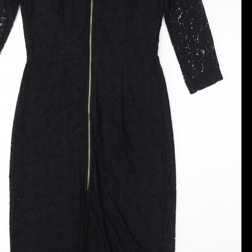 Dorothy Perkins Womens Black Cotton Bodycon Size 12 Round Neck Zip