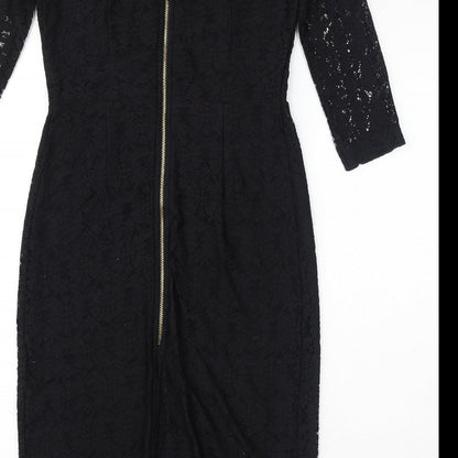 Dorothy Perkins Womens Black Cotton Bodycon Size 12 Round Neck Zip