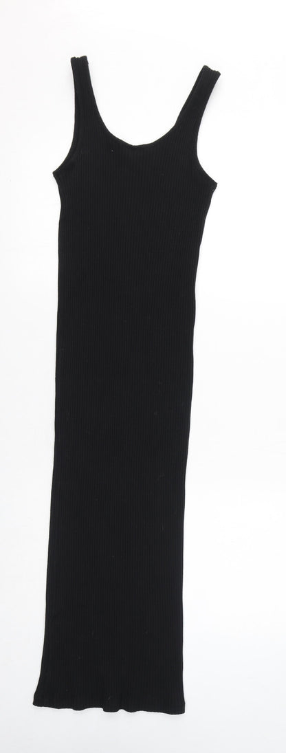 H&M Womens Black Cotton Tank Dress Size S Scoop Neck Pullover