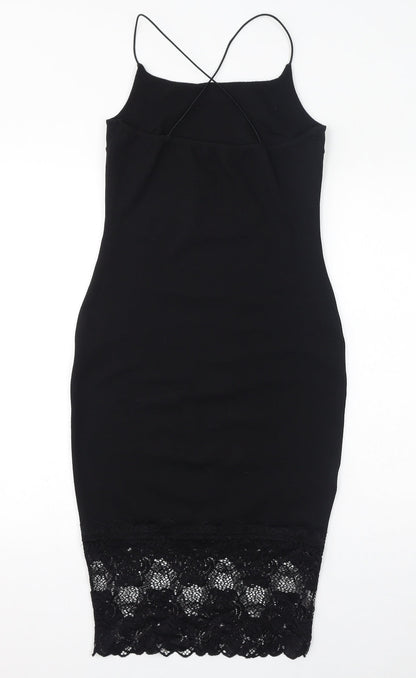 Cameo Rose Womens Black Polyester Bodycon Size 12 Round Neck Pullover - Lace Hem