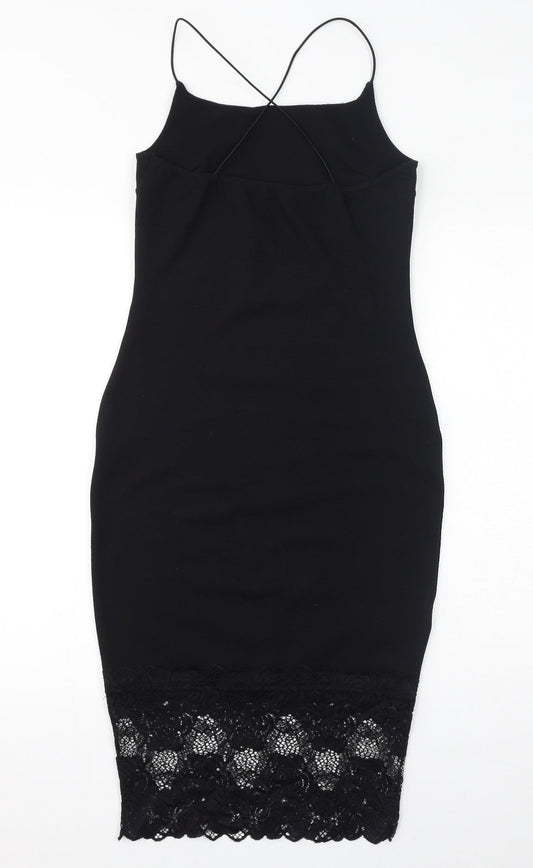 Cameo Rose Womens Black Polyester Bodycon Size 12 Round Neck Pullover - Lace Hem